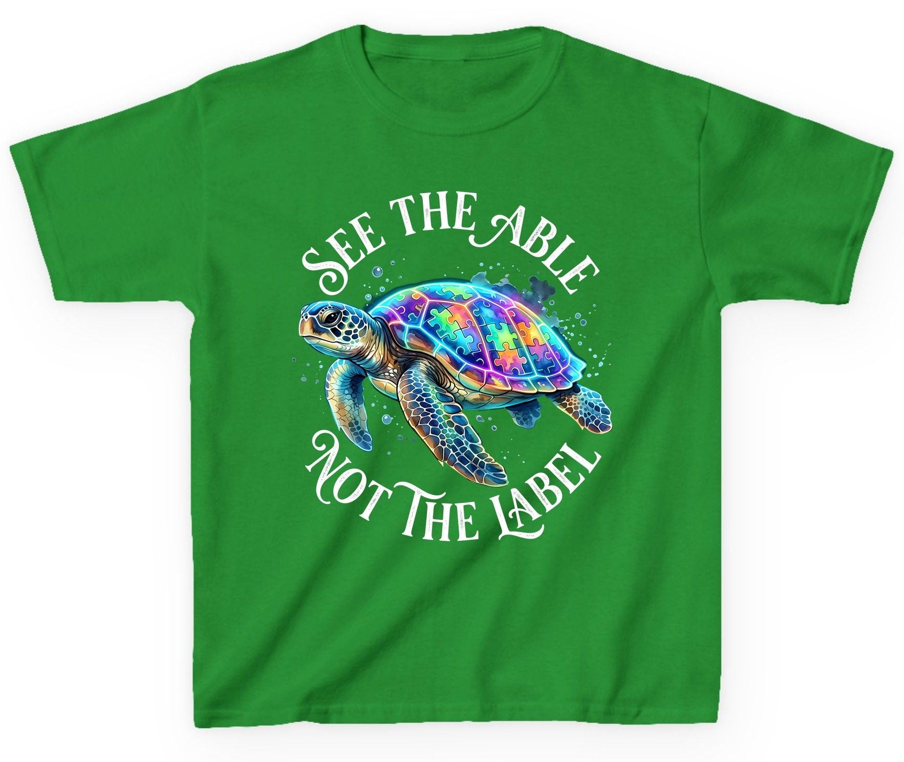 See the Able Not the Label Autism Awareness Youth T-Shirt - product mockup - Irish Green