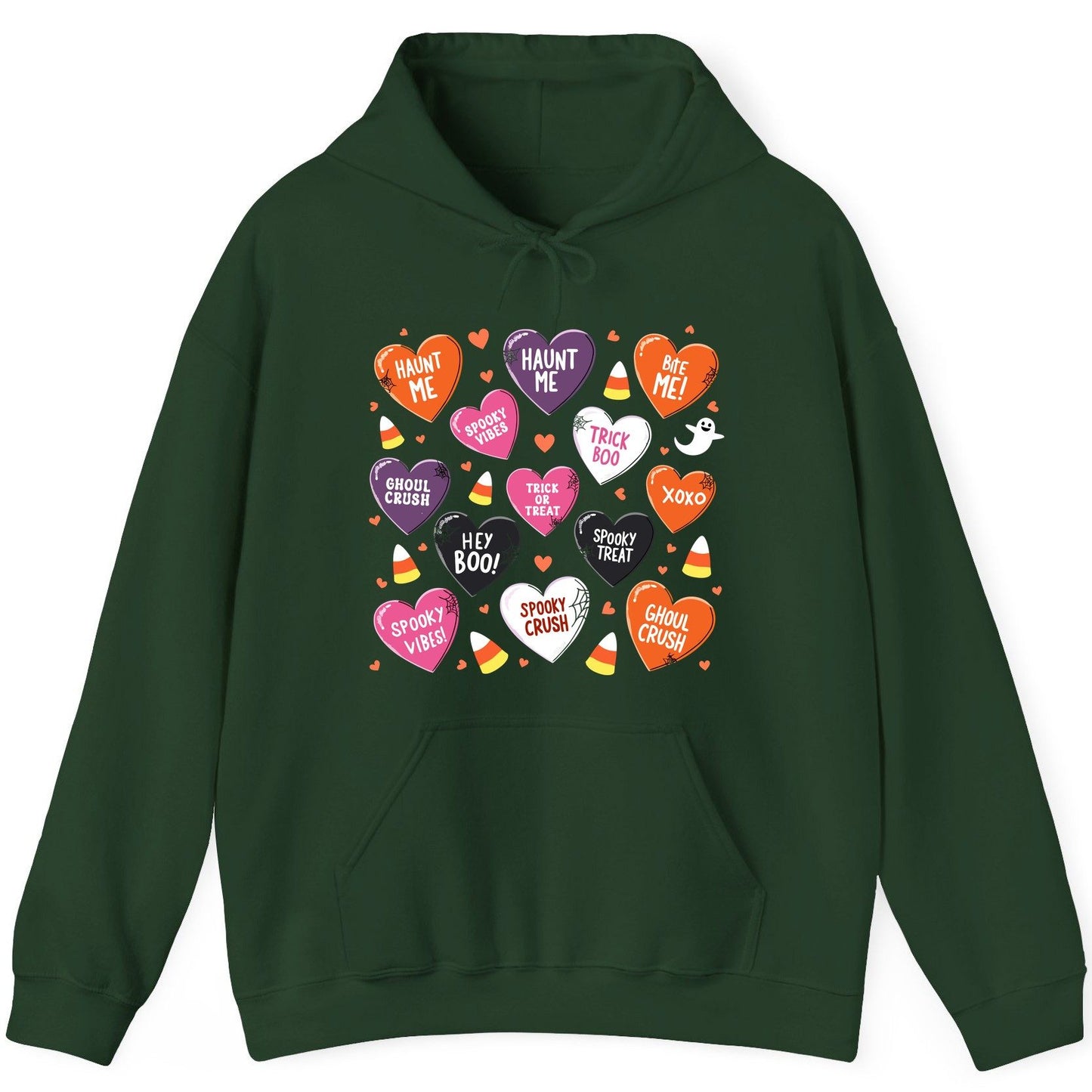 Spooky Halloween Conversation Hearts Halloween conversation hearts Hoodie Forest Green product mockup