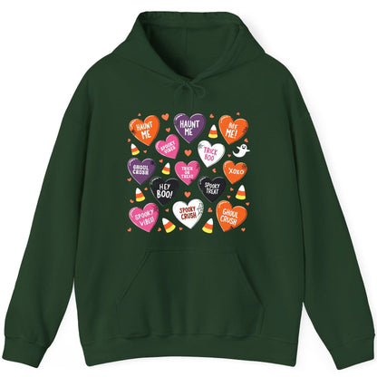 Spooky Halloween Conversation Hearts Halloween conversation hearts Hoodie Forest Green product mockup