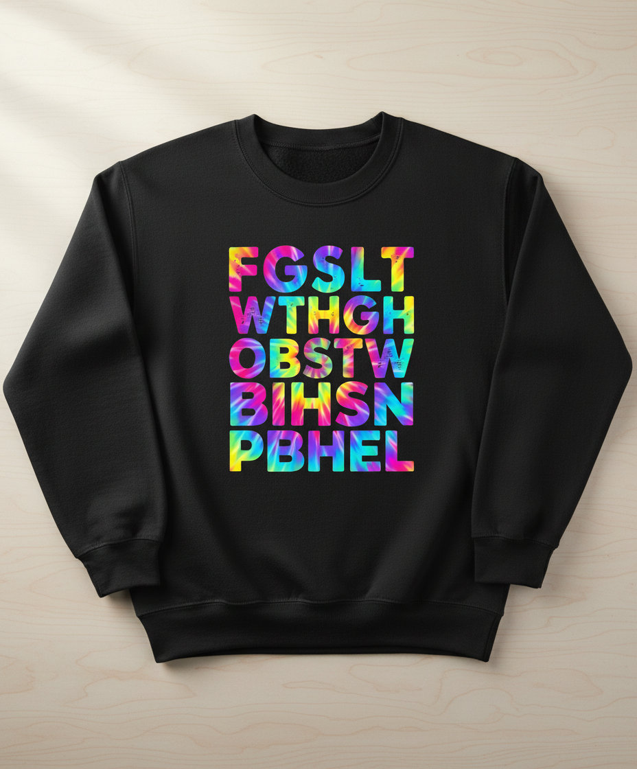 Colorful Tie-Dye Block Letters Sweatshirt - Black