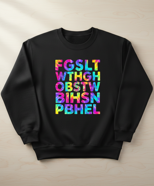 Colorful Tie-Dye Block Letters Sweatshirt - Black