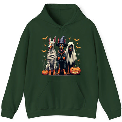 Halloween Doberman Trio doberman pinscher Hoodie Forest Green product mockup