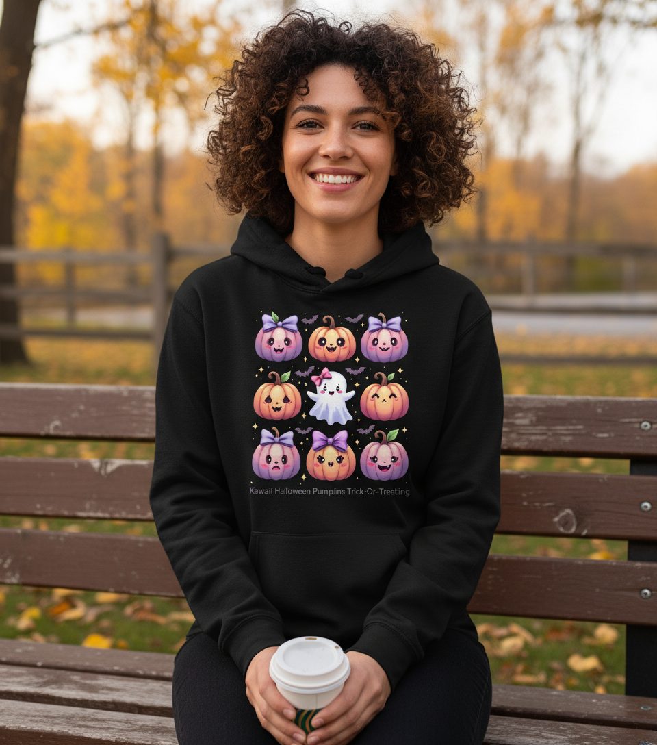 Kawaii Halloween Pumpkins kawaii Halloween Hoodie Black lifestyle mockup