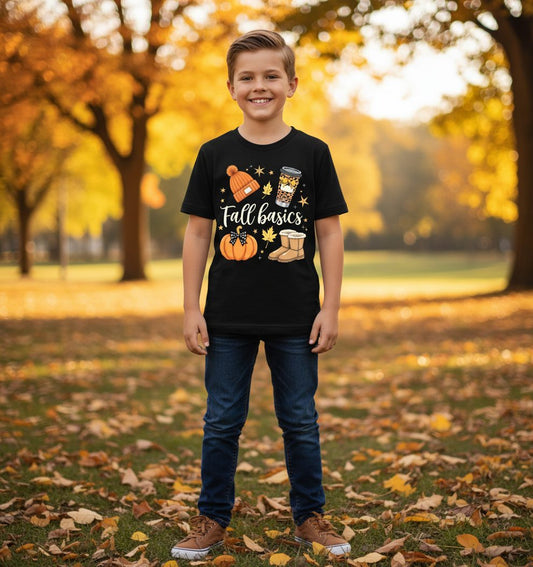 Fall Basics autumn essentials Youth T-Shirt Black lifestyle mockup