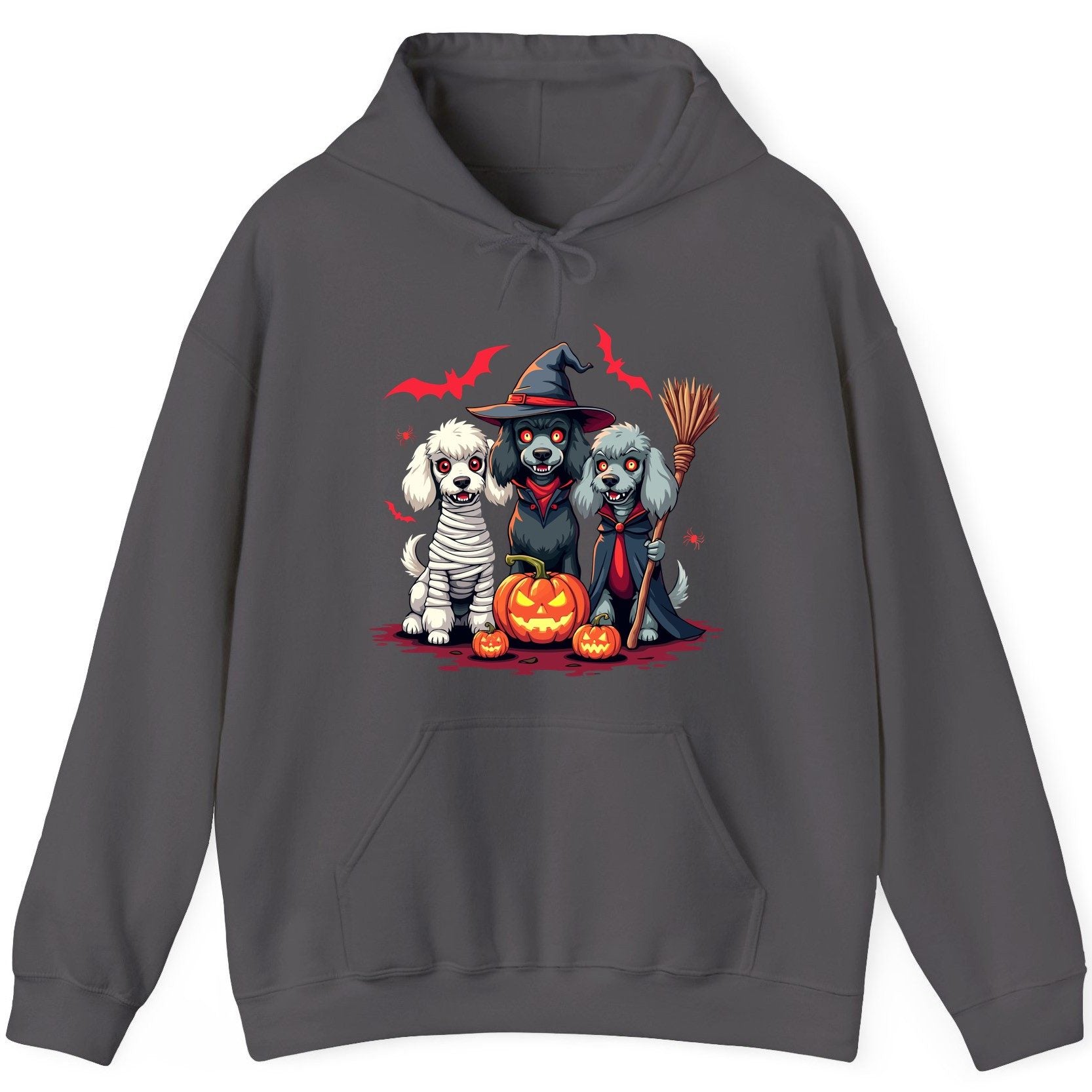 Spooky Poodle Trio Halloween dogs Hoodie Charcoal product mockup