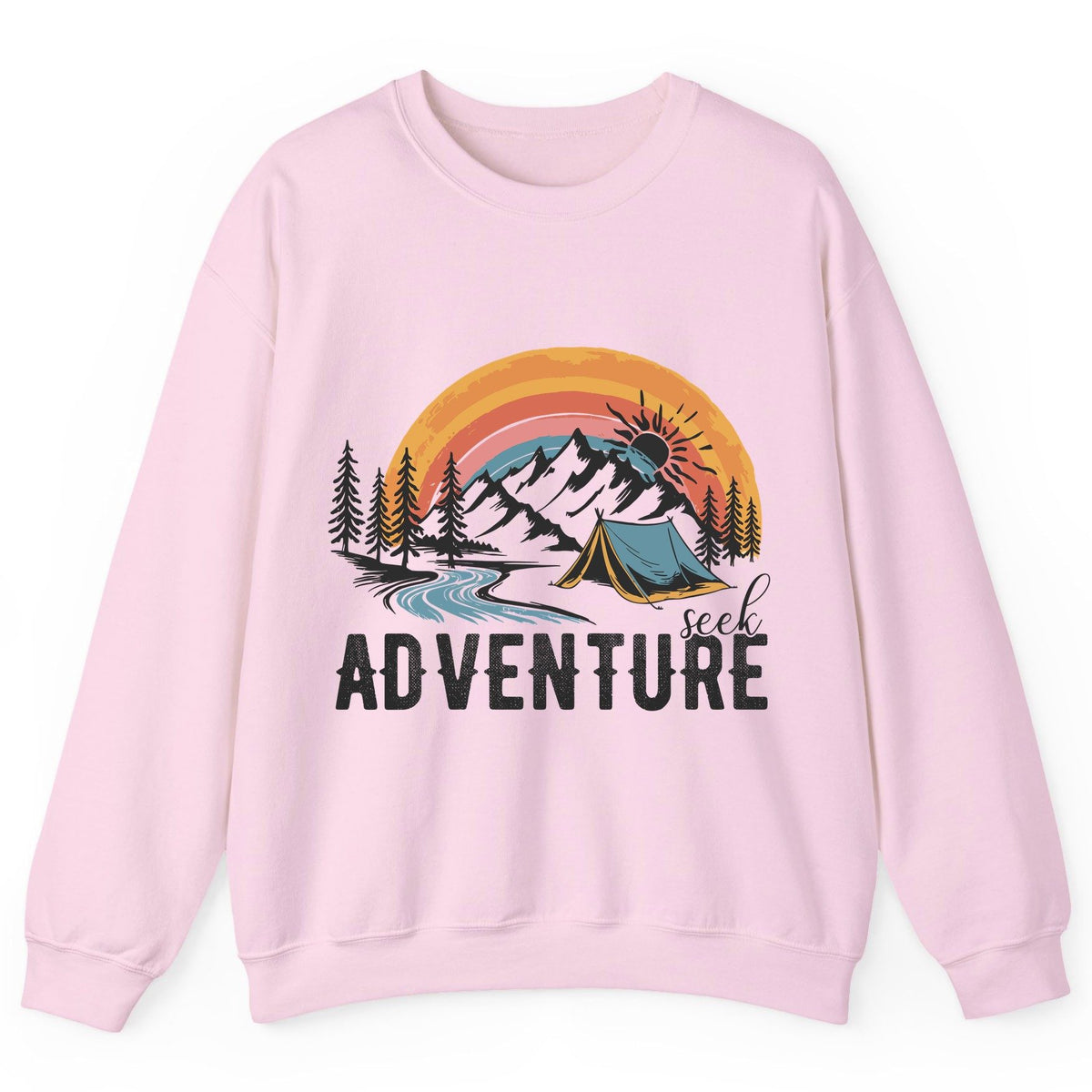 Seek Adventure camping Sweatshirt Light Pink product mockup