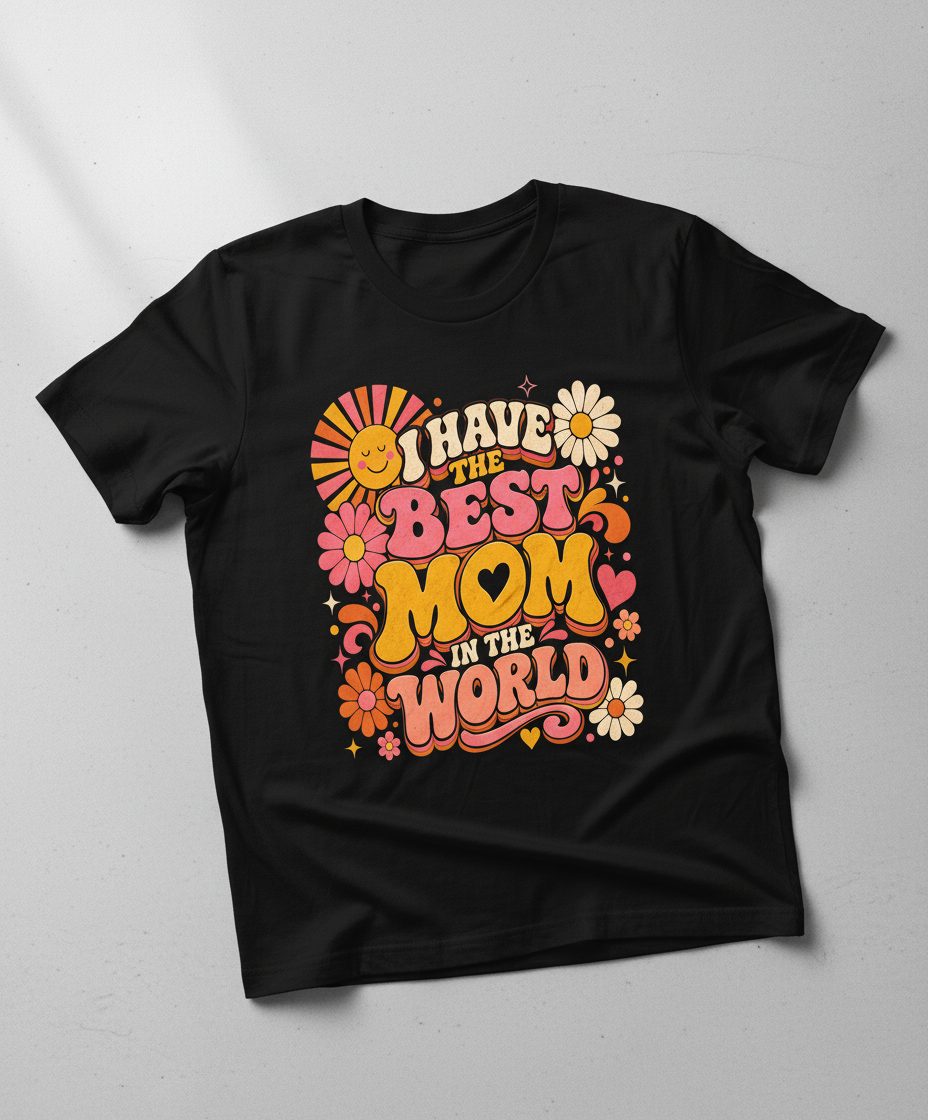 I HAVE THE BEST MOM IN THE WORLD Retro Mother's Day T-Shirt - product mockup - Black