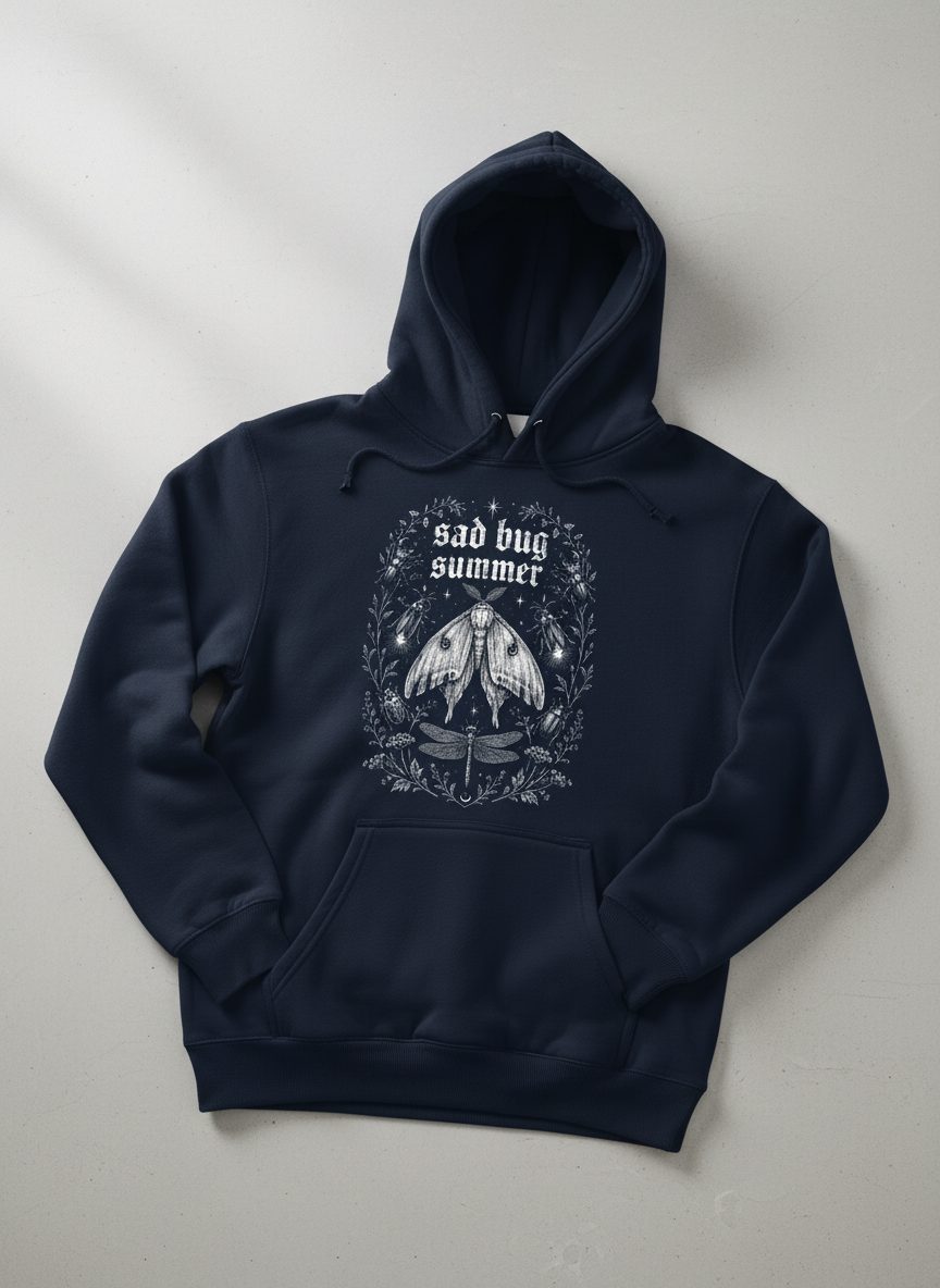 Sad Bug Summer Vintage Insects Hoodie - product mockup - Navy