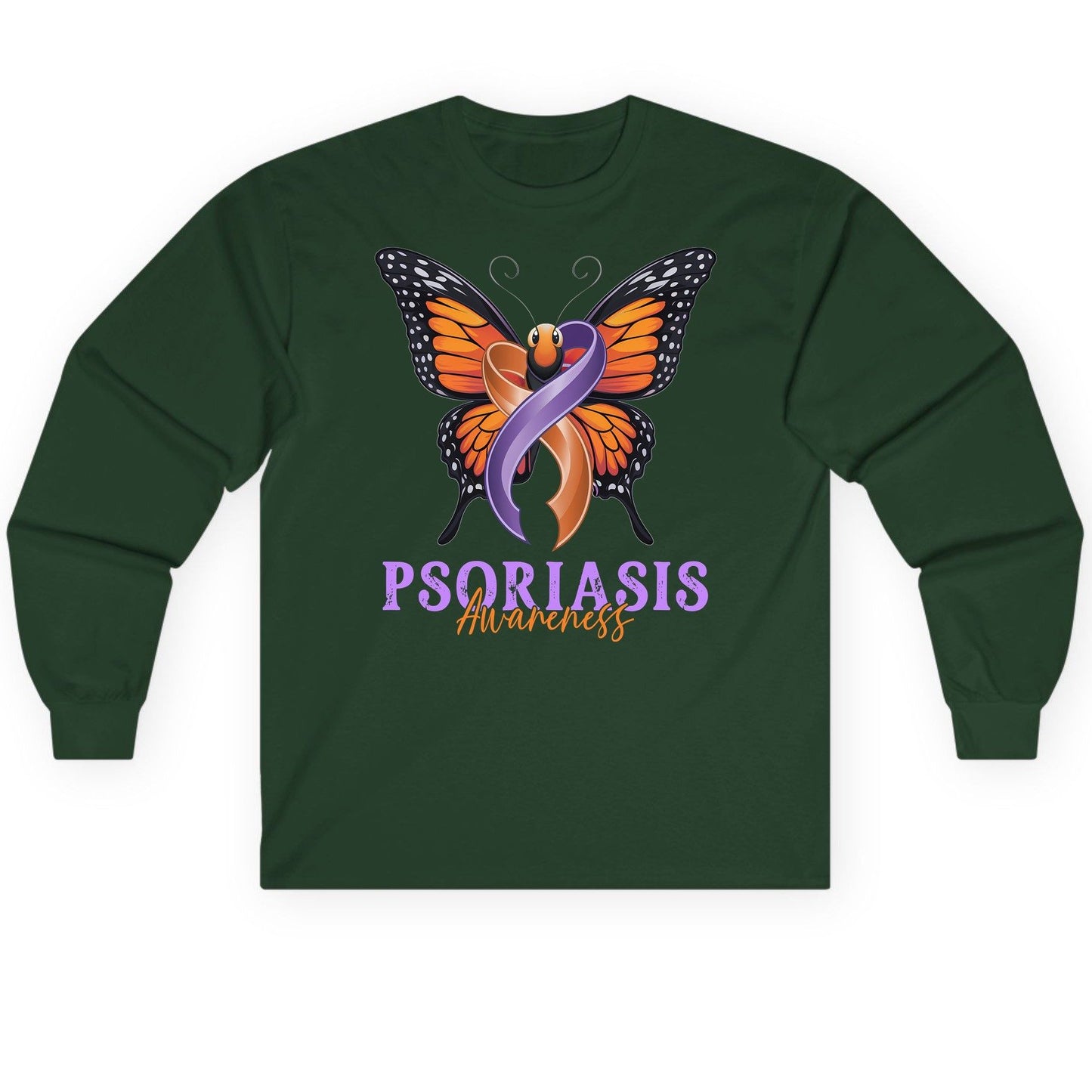 Psoriasis Awareness psoriasis awareness Long Sleeve Tee Forest Green product mockup