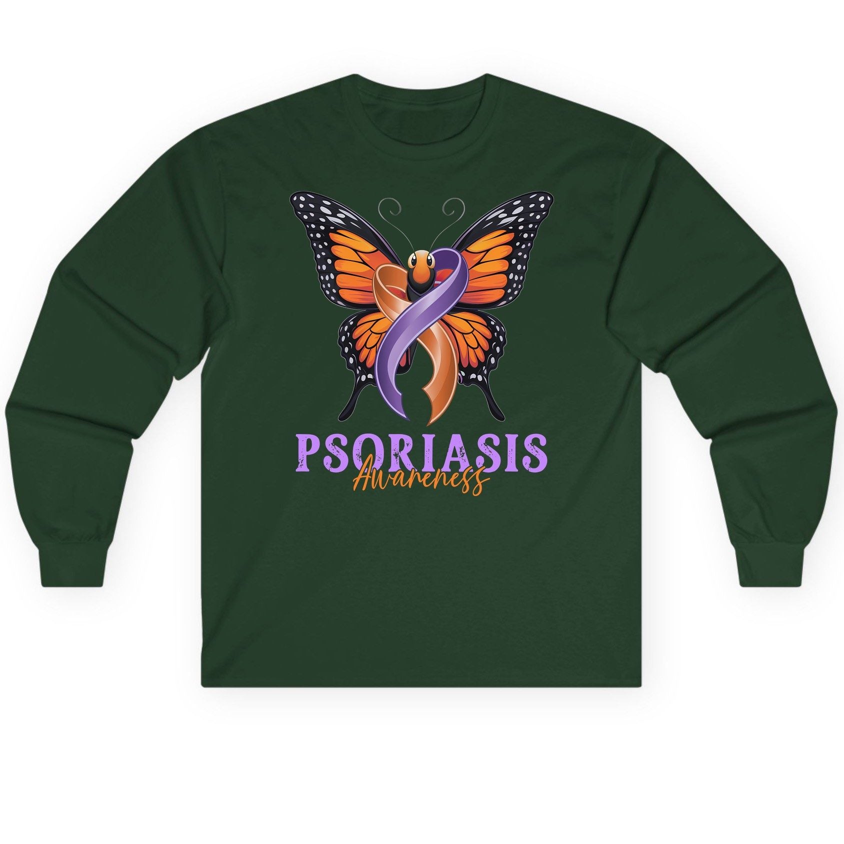 Psoriasis Awareness psoriasis awareness Long Sleeve Tee Forest Green product mockup