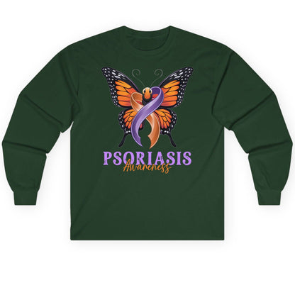 Psoriasis Awareness psoriasis awareness Long Sleeve Tee Forest Green product mockup