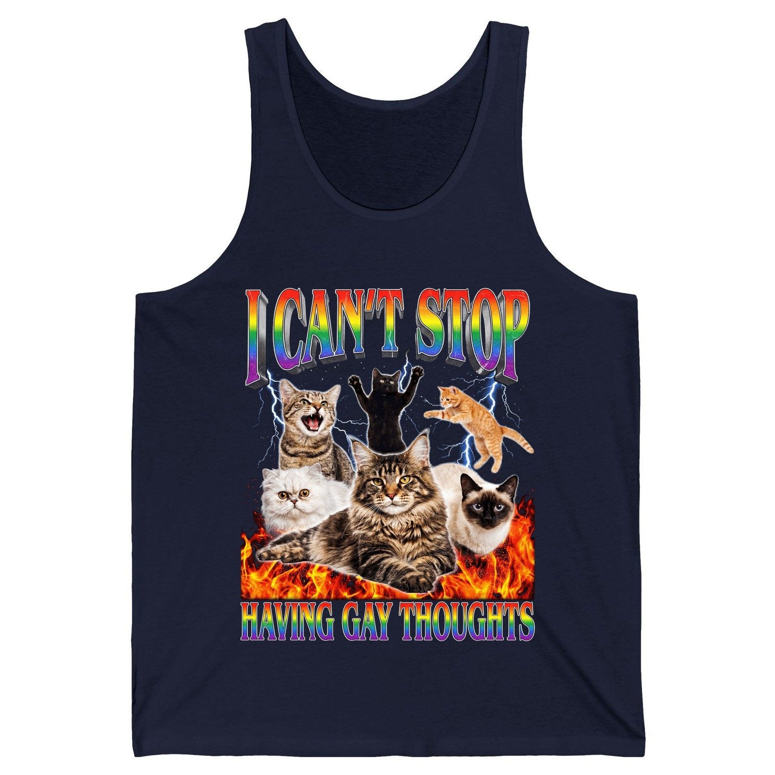 I Can't Stop Having Gay Thoughts cats Tank Top Navy product mockup