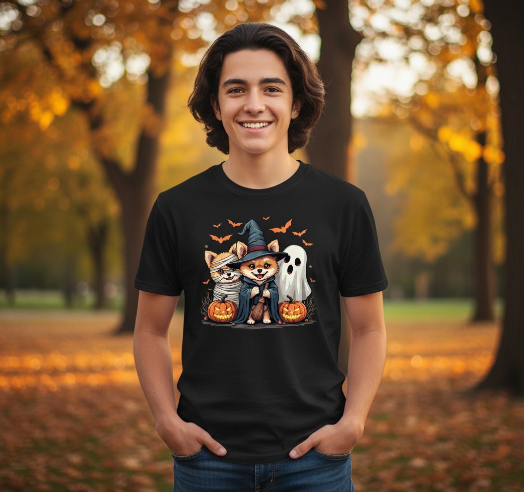 Cute Halloween Corgi Dogs Halloween corgis Youth T-Shirt Black lifestyle mockup