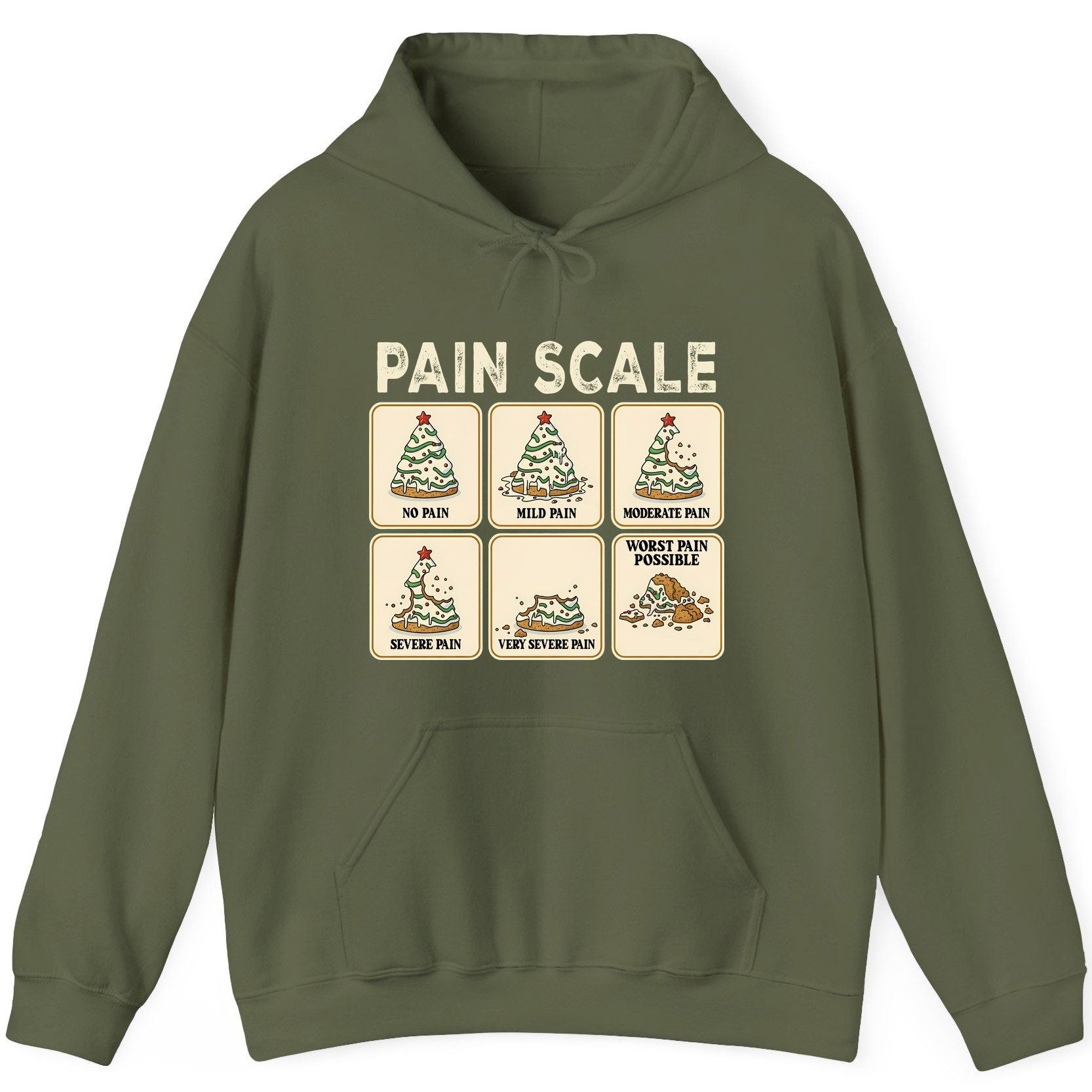 Pain Scale Christmas cookie pain scale Hoodie Military Green product mockup