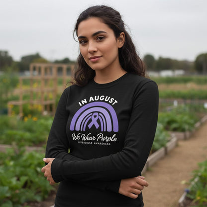 In August We Wear Purple Overdose Awareness overdose awareness Long Sleeve Tee Black lifestyle mockup