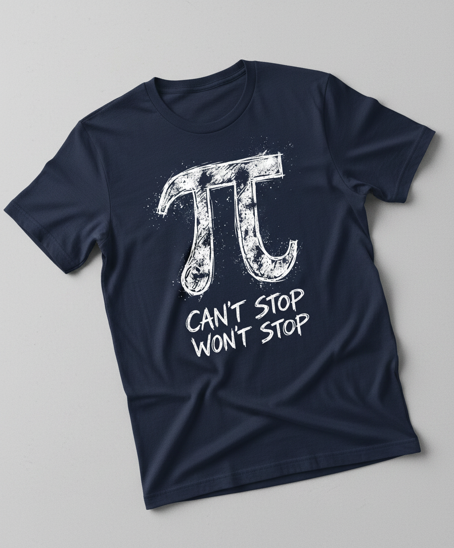 Pi Can't Stop Won't Stop Math Pun T-Shirt - Navy