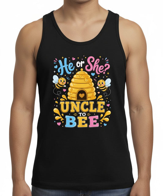 He or She Uncle to Bee Gender Reveal Tank Top - product mockup - Black