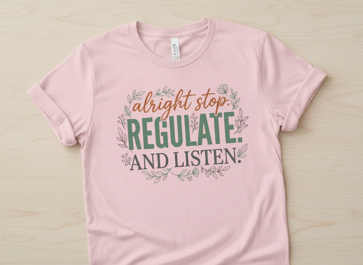 Alright Stop Regulate And Listen Emotional Regulation Quote T-Shirt - Light Pink