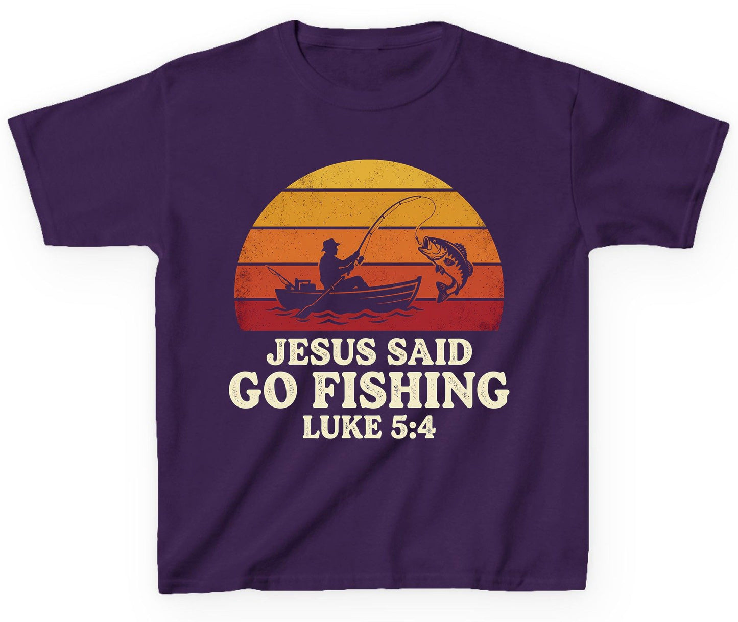JESUS SAID GO Fishing LUKE 5 4 Retro Christian Youth T-Shirt - product mockup - Purple