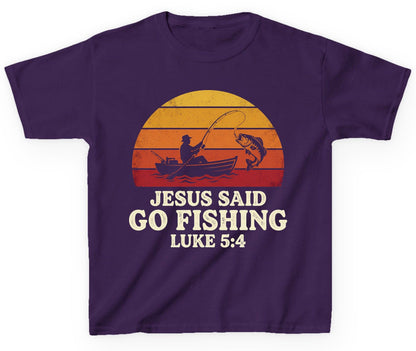 JESUS SAID GO Fishing LUKE 5 4 Retro Christian Youth T-Shirt - product mockup - Purple
