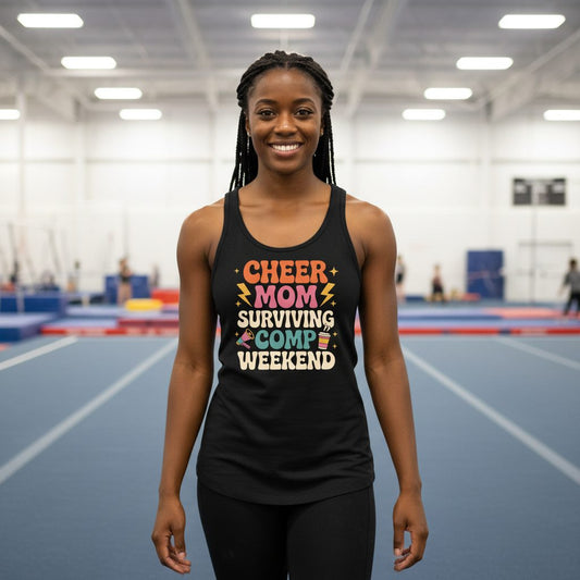Cheer Mom Surviving Comp Weekend cheer mom Tank Top Black lifestyle mockup