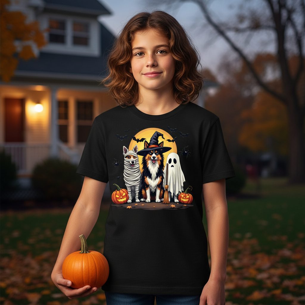 Halloween Dogs in Costumes Halloween dogs Youth T-Shirt Black lifestyle mockup