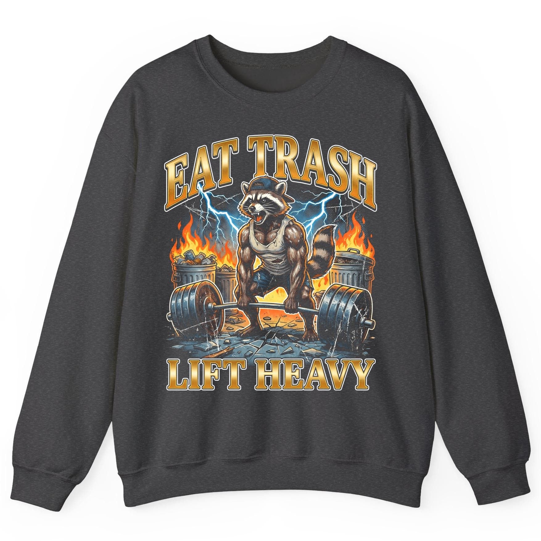 Eat Trash Lift Heavy raccoon Sweatshirt Dark Heather product mockup