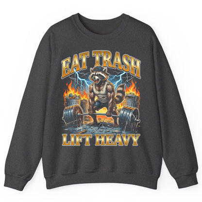 Eat Trash Lift Heavy raccoon Sweatshirt Dark Heather product mockup