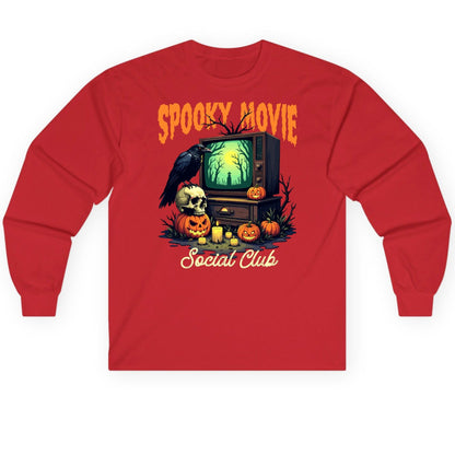Spooky Movie Social Club Halloween Long Sleeve Tee Red product mockup