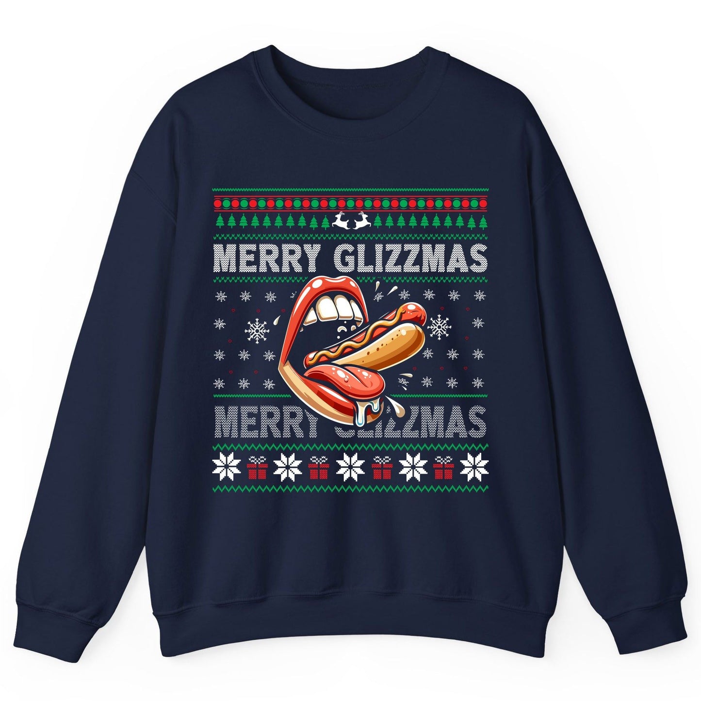 Merry Glizzzmas hot dog Sweatshirt Navy product mockup