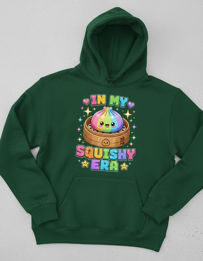 In My Squishy Era Retro Kawaii Dumpling Hoodie - product mockup - Forest Green