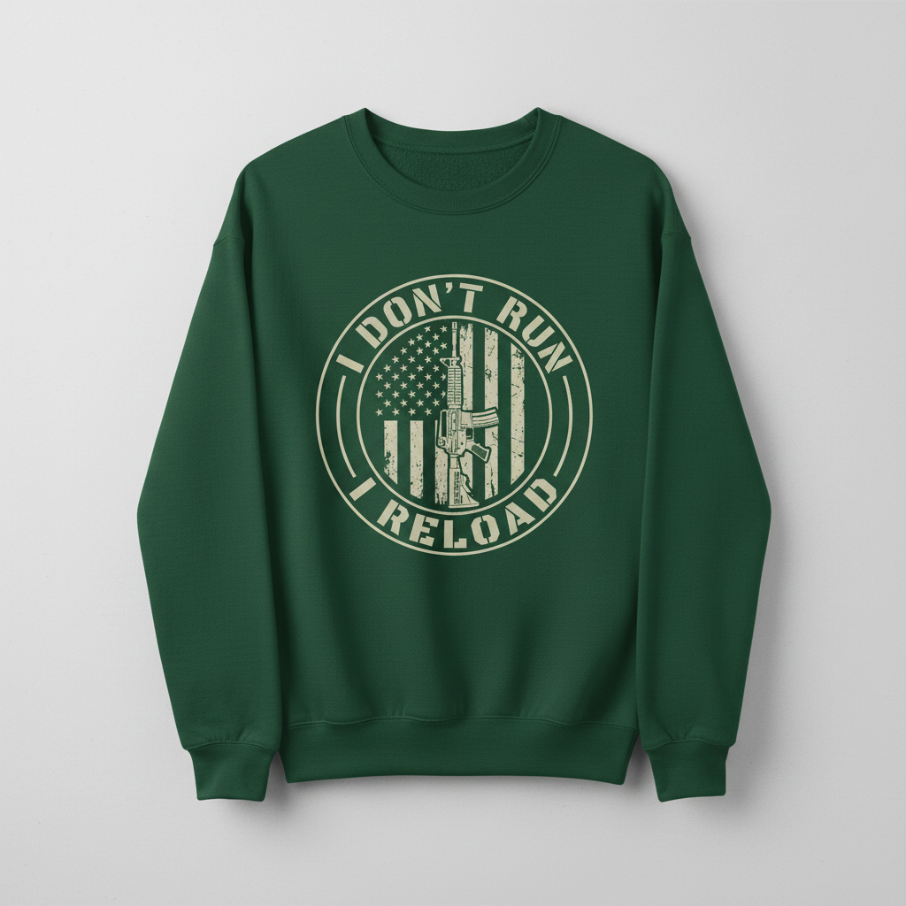I Don't Run I Reload Patriotic Gun Rights Design Sweatshirt - Forest Green