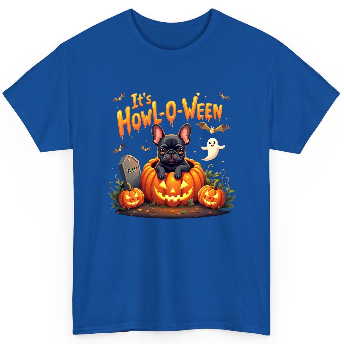 It's Howl-O-Ween french bulldog T-Shirt Royal product mockup