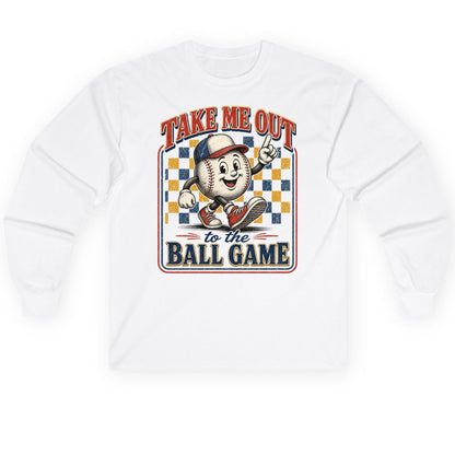 Take Me Out to the Ball Game Retro Baseball Long Sleeve Tee - product mockup - White