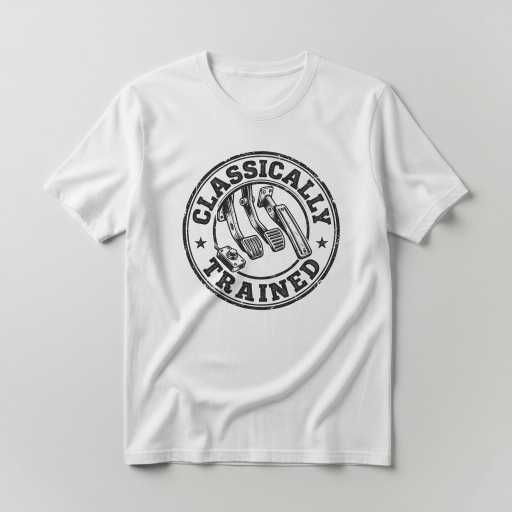 Classically Trained Vintage Manual Transmission T-Shirt - product mockup - White
