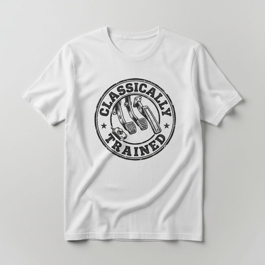 Classically Trained Vintage Manual Transmission T-Shirt - product mockup - White