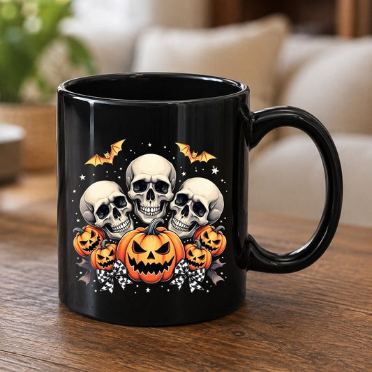 Skulls and Pumpkins Halloween Halloween Black Mug Black product mockup