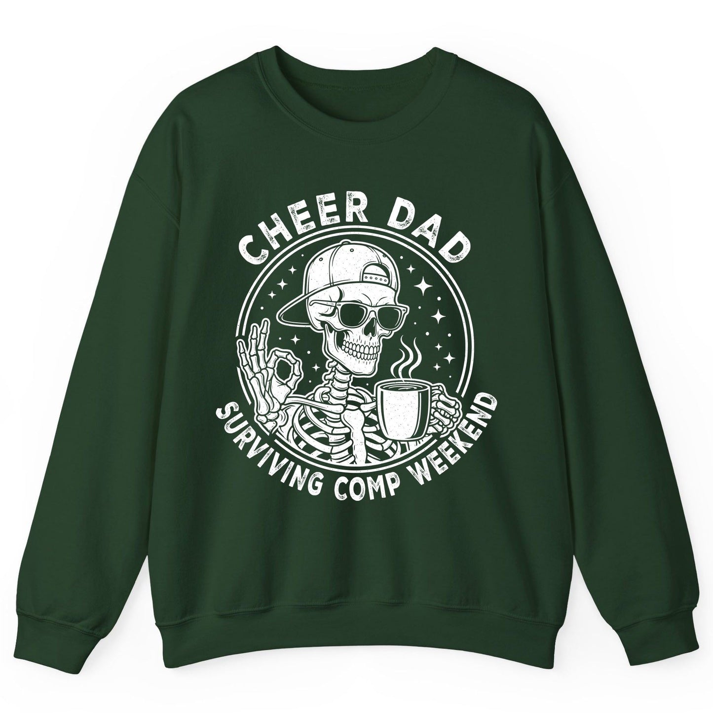 Cheer Dad Surviving Comp Weekend cheer dad Sweatshirt Forest Green product mockup
