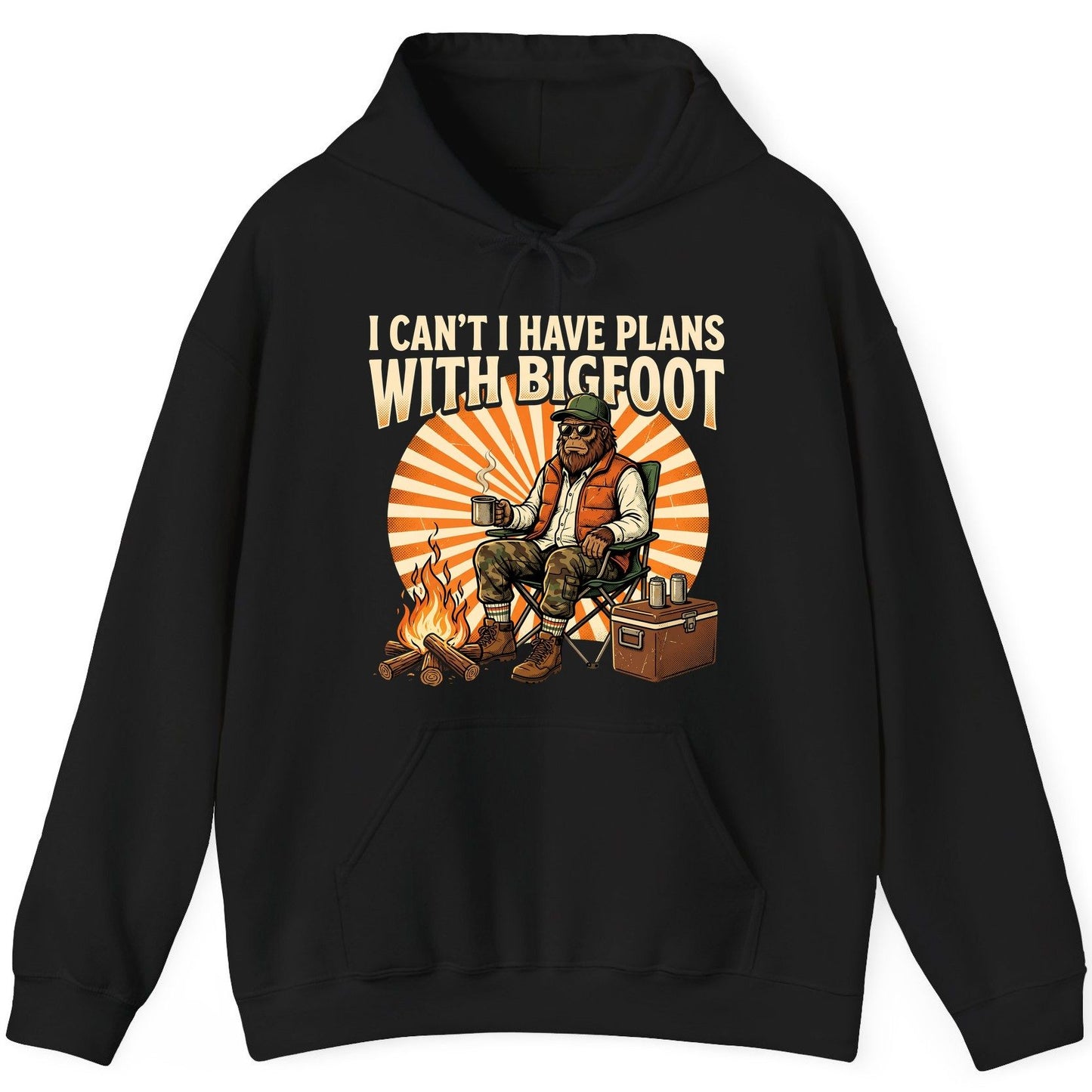 I Can't I Have Plans with Bigfoot bigfoot Hoodie Black product mockup