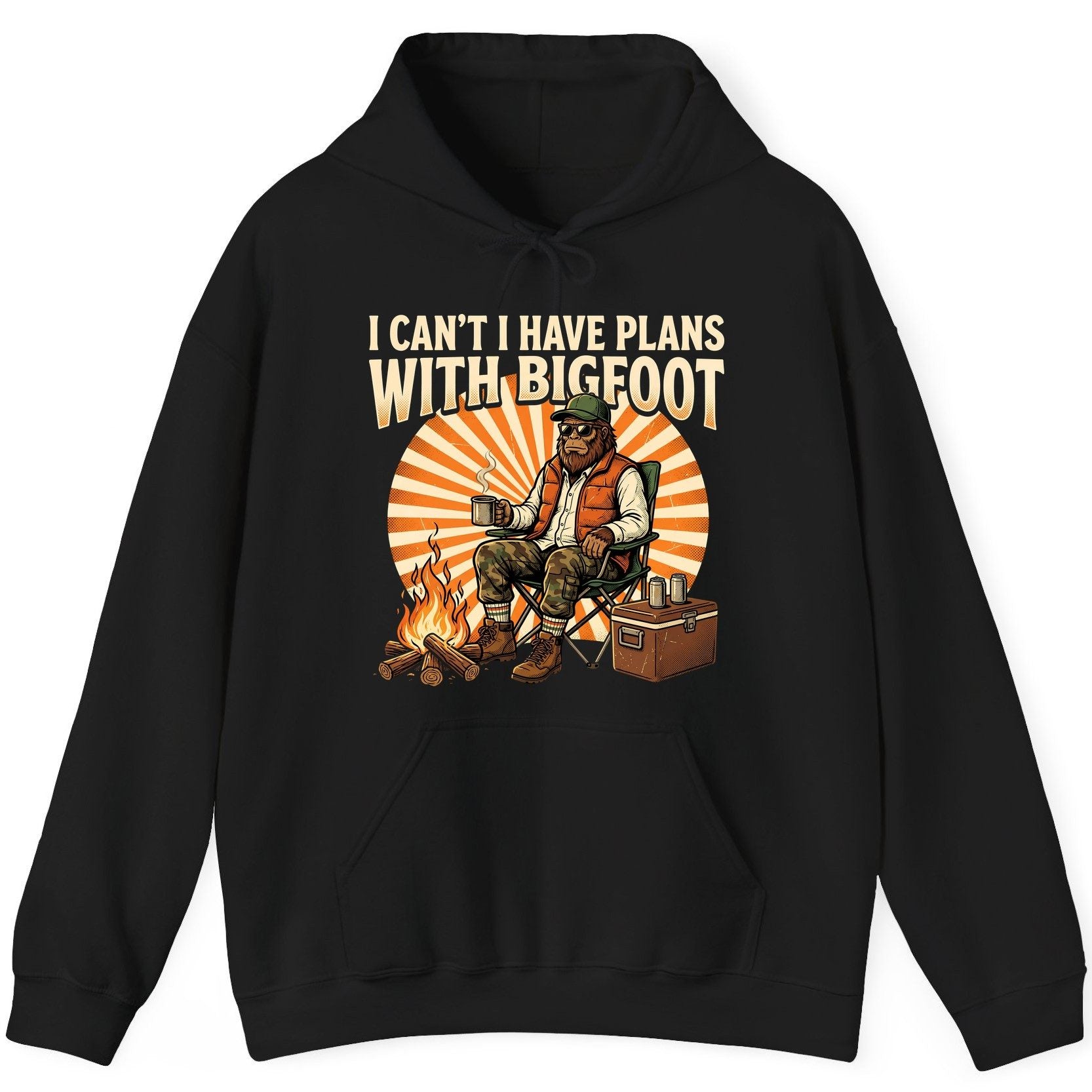 I Can't I Have Plans with Bigfoot bigfoot Hoodie Black product mockup
