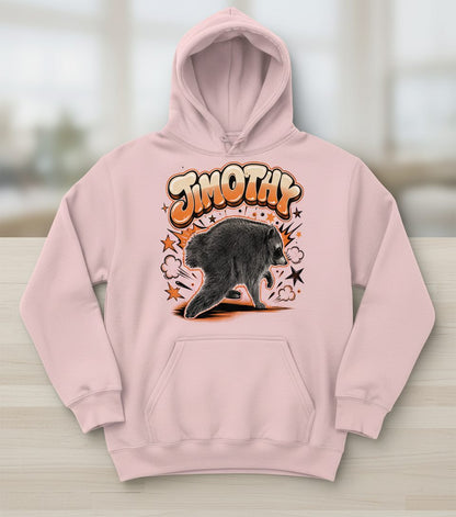 Timothy Retro Raccoon Hoodie - product mockup - Light Pink
