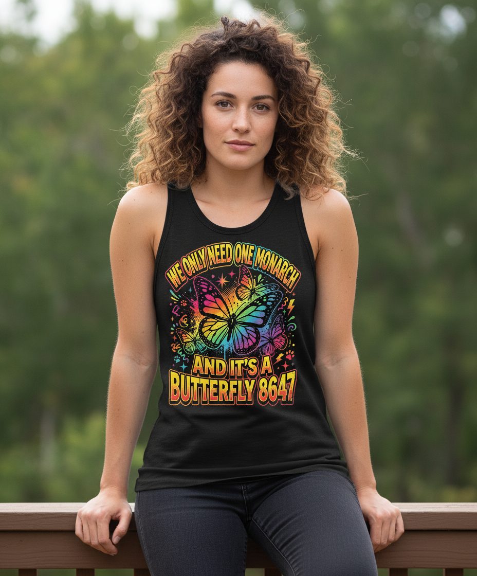 WE ONLY NEED ONE Monarch AND IT'S a Butterfly 8647 Tank Top - lifestyle model mockup - Black