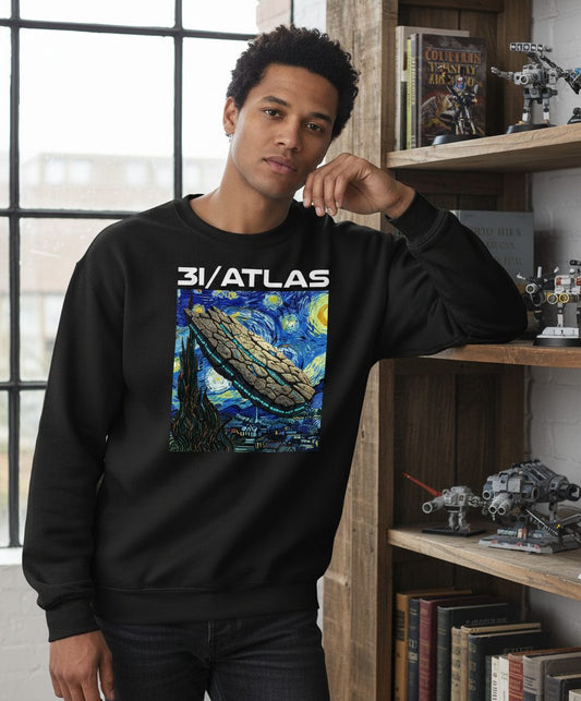 31 Atlas van gogh sci-fi mashup Sweatshirt Black lifestyle mockup
