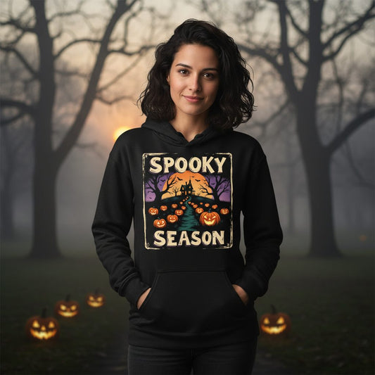 Spooky Season Halloween Hoodie Black lifestyle mockup