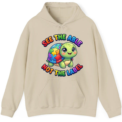 SEE THE ABLE NOT THE LABEL Autism Awareness Hoodie - product mockup - Sand