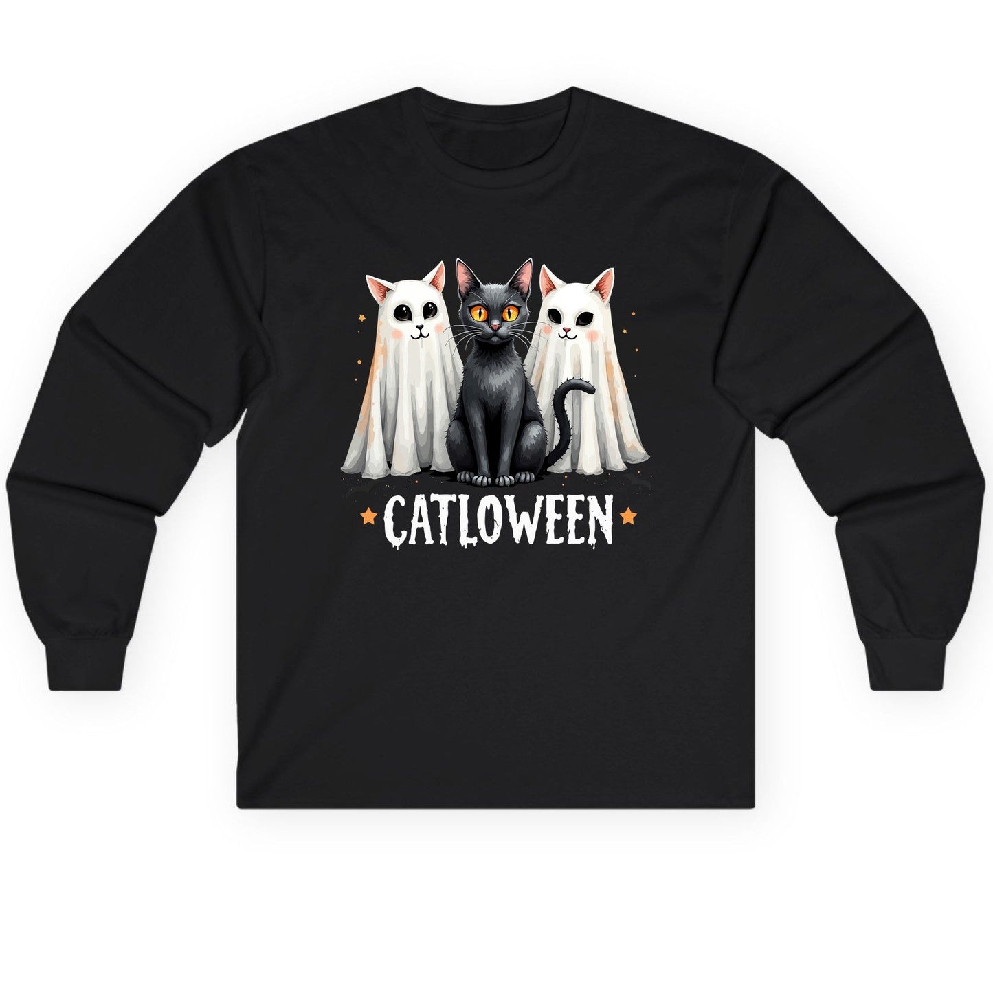 Catloween Halloween cats Long Sleeve Tee Black product mockup