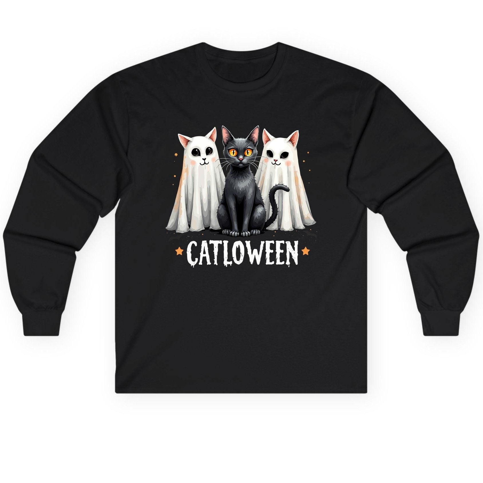 Catloween Halloween cats Long Sleeve Tee Black product mockup
