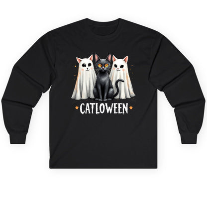 Catloween Halloween cats Long Sleeve Tee Black product mockup