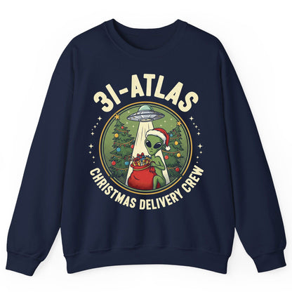 31-Atlas Christmas Delivery Crew alien Christmas Sweatshirt Navy product mockup