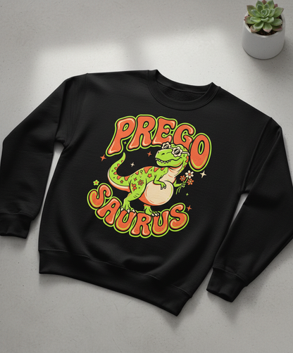 Prego Saurus Retro Pregnant Dinosaur Sweatshirt - Black